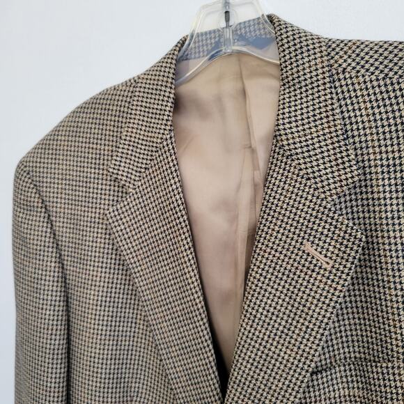 Burberrys' Sport Coat Houndstooth 1990s Navy Tan Academia Men 42R - Picture 3 of 15